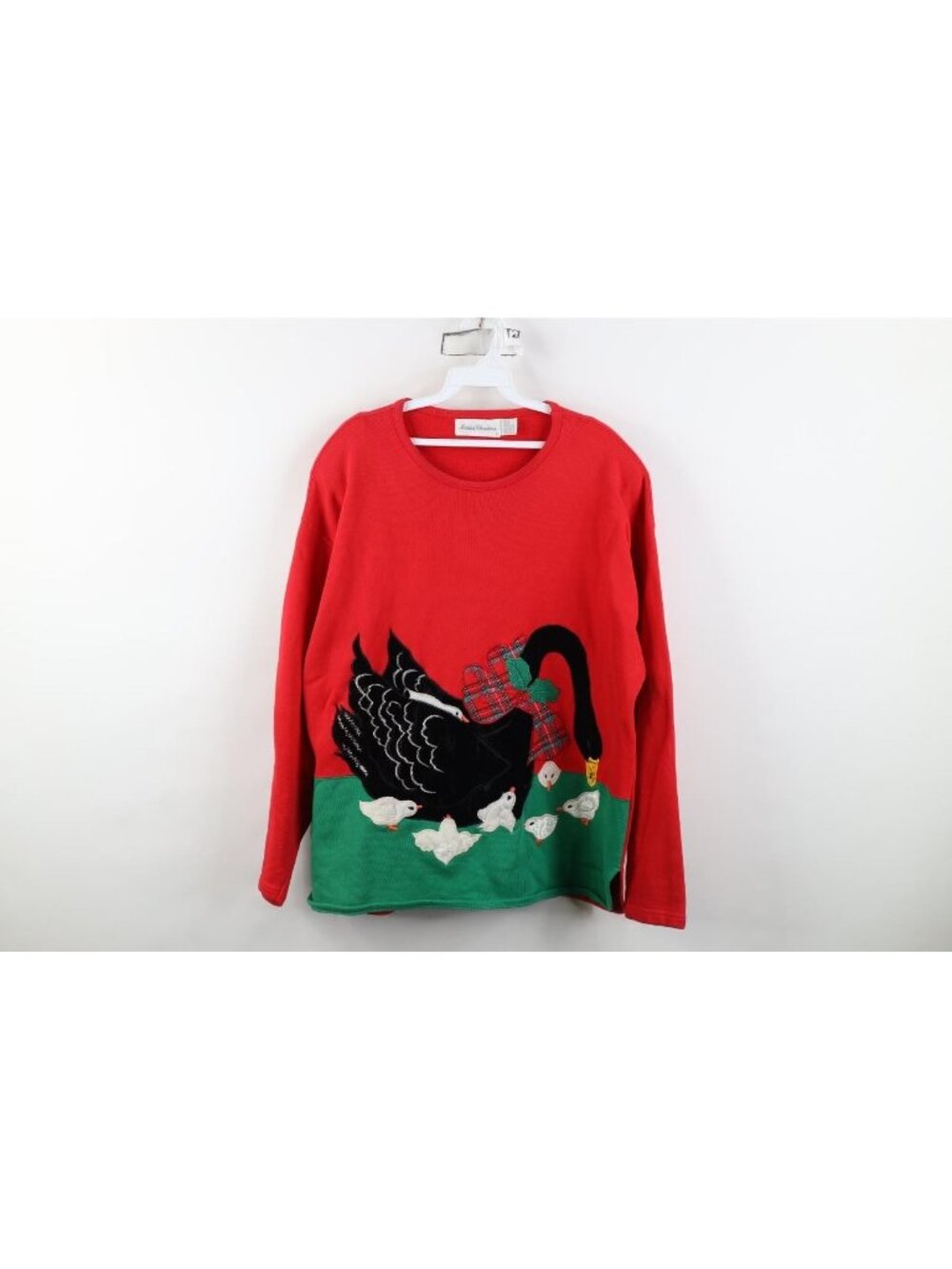 Vintage 90s Country Christmas Black Swan Ducklings Sweatshirt Women Size Large